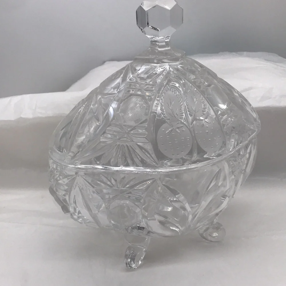 Vintage Cut Glass, Crystal Clear, Candy Footed Bowl With Lid - Picture 2 of 9